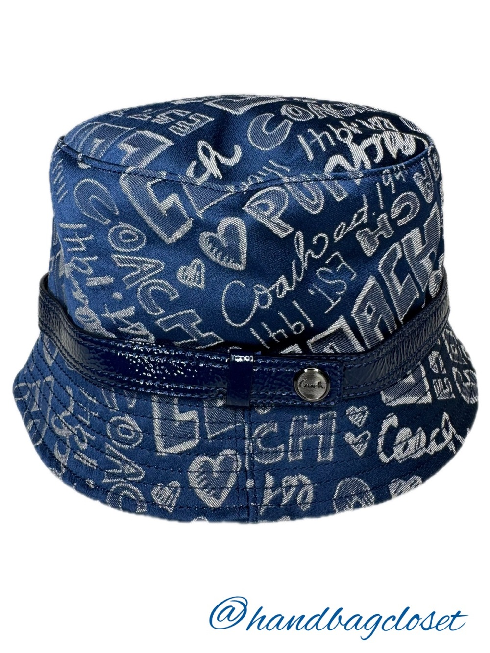 Coach Y2K Poppy Blue Graffiti Script  Story Patch Sara Bucket M/L Hat 80913 NWT